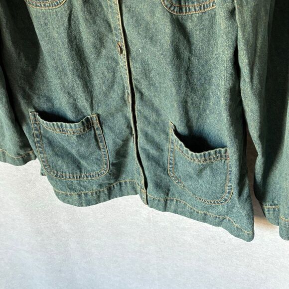 Vtg Chico’s Denim Workwear Chore Coat Jacket Button Down Size L (3) - Picture 4 of 10